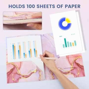 Ddowanx 6 Pack Pocket Folders, Heavy Duty Plastic File Folders with Pockets, Folders for Documents Letter Size, Cute Marble Colors Folder Back to School Supplies for Students Teachers (6)