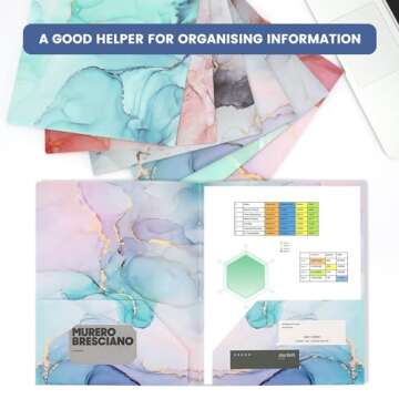 Ddowanx 6 Pack Pocket Folders, Heavy Duty Plastic File Folders with Pockets, Folders for Documents Letter Size, Cute Marble Colors Folder Back to School Supplies for Students Teachers (6)