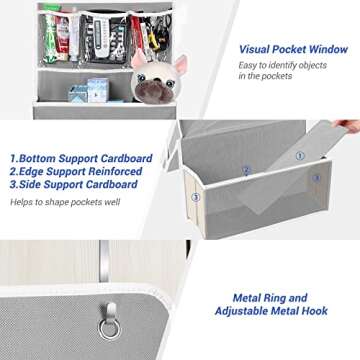 NesTidy Over The Door Organizer Storage 6 Layers, Wall Mount Hanging Organizer with 5 Large Pocket Organizers and 3 Small Pockets for Baby Essentials, Toys, Cosmetics, and Sundries (Grey, 1 Pack)