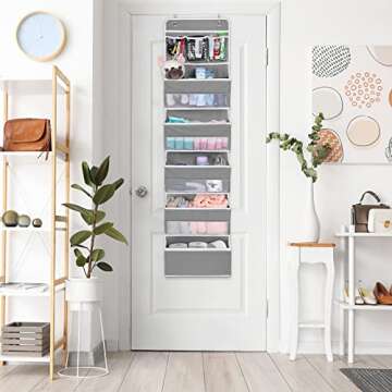 NesTidy Over The Door Organizer Storage 6 Layers, Wall Mount Hanging Organizer with 5 Large Pocket Organizers and 3 Small Pockets for Baby Essentials, Toys, Cosmetics, and Sundries (Grey, 1 Pack)
