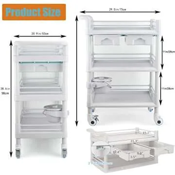 Rolling Utility Cart,Qiwey Medical Utility Cart with Drawers,3-Tier Esthetician Cart with Wheelsfor Beauty Salon SPA Commercial Hospital Office Lab Cart White