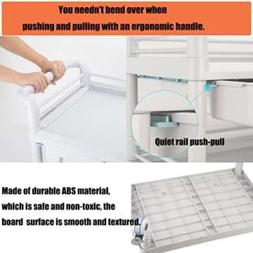 Rolling Utility Cart,Qiwey Medical Utility Cart with Drawers,3-Tier Esthetician Cart with Wheelsfor Beauty Salon SPA Commercial Hospital Office Lab Cart White