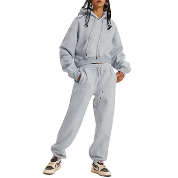 Kissonic Women's Cozy Fleece Jogger Sets in Light Grey