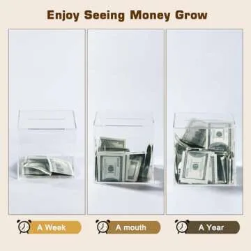 DMTINTA Clear Piggy Bank for Adults and Kids Transparent Piggy Bank for Adults Must Break to Open Acrylic Unopenable Piggy Bank to Help Budget and Save.7.9"×7.9"×7.9"