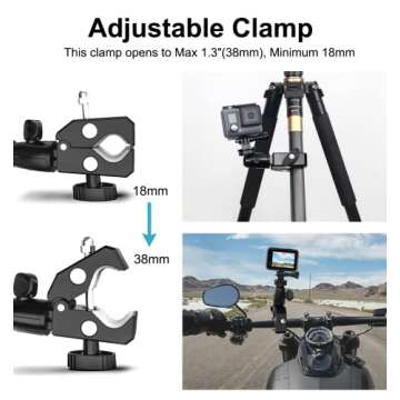 EXSHOW Camera Motorcycle Mount for Gopro, 360 Rotation Metal Action Camera Clamp Holder with 1/4-20 ...