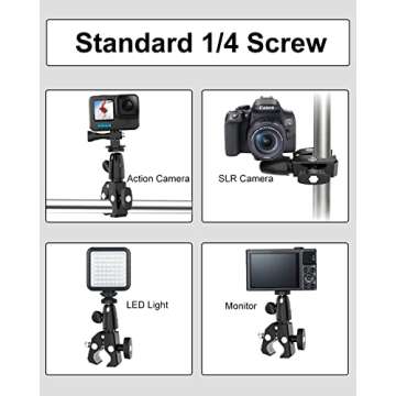 EXSHOW Camera Motorcycle Mount for Gopro, 360 Rotation Metal Action Camera Clamp Holder with 1/4-20 Thread for Moto Bike Bicycle Handlebar, for GoPro Hero 9 8 7 6 5 4 Black, SJCAM, Canon, DSLR etc