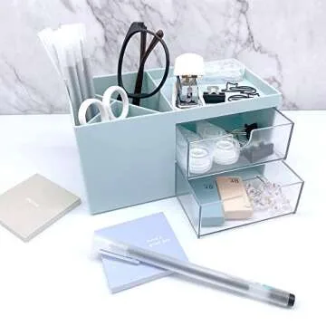 Marknor Desk Organizer, Desk Storage Box, Vanity Organizer, Cosmetic Storage Organizer, Makeup Organizer, Mini Desk Storage for Office Supplies, Bathroom Counter or Dresser, Pink