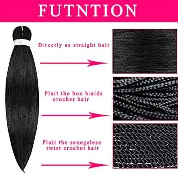 Pre-stretched Braiding Hair Easy Braid Professional Itch Free Synthetic Fiber Corchet Braids Yaki Texture Hair Extensions 6 packs Braid Hair 22 Inch (#1B)