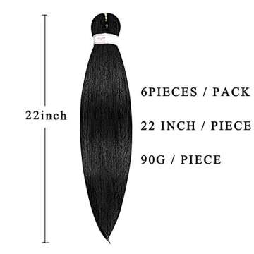 Pre-stretched Braiding Hair Easy Braid Professional Itch Free Synthetic Fiber Corchet Braids Yaki Texture Hair Extensions 6 packs Braid Hair 22 Inch (#1B)