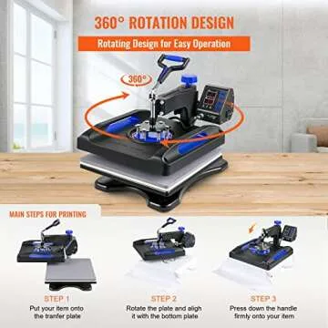 VEVOR Heat Press Machine 8 in 1 Combo - 15x15 Tshirt Press Machine with Tumbler Press, 360° Swing Away Digital Multifunction Heat Transfer Sublimation for Printing T Shirts Mug Hat Plate Cap