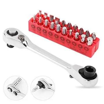 Difcuy Mini 1/4inch Double Ended Quick Socket Ratchet Wrench Rod,Portable Chrome Vanadium Steel Screwdriver Bit Tool