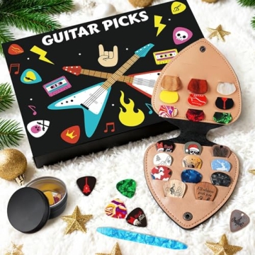 Guitar Pick Advent Calendar, 24-Day Musical Christmas Countdown with PU Leather Case, Wooden and ABS...