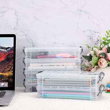 BTSKY Large Capacity Pencil Box, Office Supplies Storage Organizer Box, Brush Painting Pencils Storage Box Watercolor Pen Container Drawing Tools(6 Pack Clear)