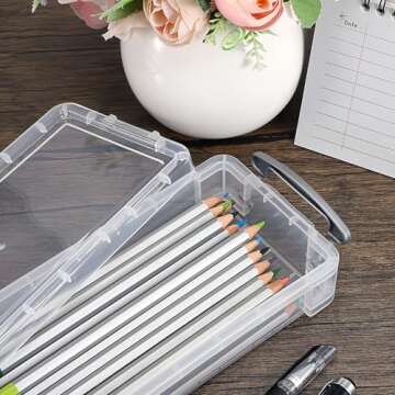 BTSKY Large Capacity Pencil Box, Office Supplies Storage Organizer Box, Brush Painting Pencils Storage Box Watercolor Pen Container Drawing Tools(6 Pack Clear)