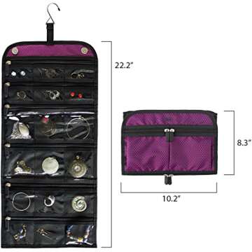 EVFOFO Sudopo OLSAinny Jaimie Hanging Travel Jewelry Organizer - Portable, Double Sided - 23 Zippered Pockets in 6 Sizes - Foldable Accessory Necklace Ring Bracelet Organizer for Travel & Home