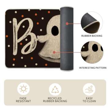 Artoid Mode Bats Black Cats Boo Pumpkin Halloween Kitchen Mats Set of 2, Home Decor Low-Profile Kitchen Rugs for Floor - 17x29 and 17x47 Inch