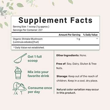 Micro Ingredients Organic Shiitake Mushrooms Powder, 8 Ounce, Made from The Finest Dried Shiitake Mu...