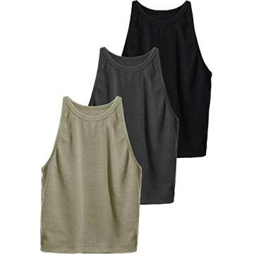 3 Pieces Women Basic Crop Tank Tops Racerback Crop Tank for Women Sleeveless Sports Workout Tops Cotton Sports Lady Girls