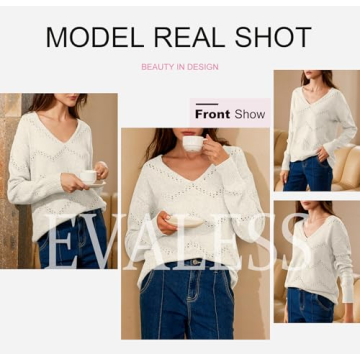 Stylish EVALESS Women's Crochet Sweater Top for Fall 2024