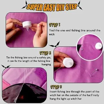 24 Pieces Halloween Black Witch Hats DIY Floating Light up Witch Hats with Tea Lights 3D Bats Wall Decorations Halloween Costume Witch Accessories Outdoor Porch Halloween Party Decoration