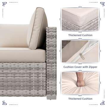 KIGOTY Patio Furniture Set 7 Pieces Conversation Sets, Outdoor Sectional Sofa, All-Weather PE Rattan Modular Sofa with Cushions and Glass Coffee Table（Grey White/Grey,7 Pieces-B）