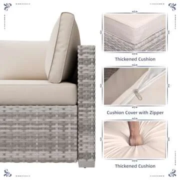 KIGOTY Patio Furniture Set 7 Pieces Conversation Sets, Outdoor Sectional Sofa, All-Weather PE Rattan Modular Sofa with Cushions and Glass Coffee Table（Grey White/Grey,7 Pieces-B）