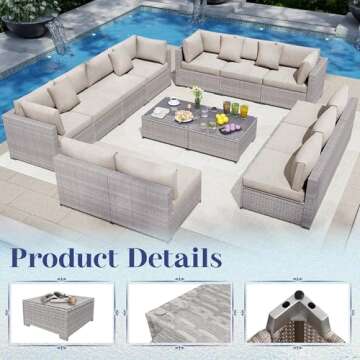 KIGOTY Patio Furniture Set 7 Pieces Conversation Sets, Outdoor Sectional Sofa, All-Weather PE Rattan Modular Sofa with Cushions and Glass Coffee Table（Grey White/Grey,7 Pieces-B）