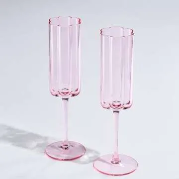 Flower Vintage Champagne Flute Glassware - Set of 2-7.4 oz Colorful Cocktail, Martini & Champagne Gl...