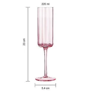 Flower Vintage Champagne Flute Glassware - Set of 2-7.4 oz Colorful Cocktail, Martini & Champagne Glasses, Prosecco, Mimosa Glasses Set, Bar Glassware Luster (Pink)