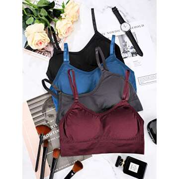 4 Pieces Neck Bralettes Wireless Cami Bra Tank Top Bra Sports Bra for Women Girls (Black, Brown, Army Green, White,Small)
