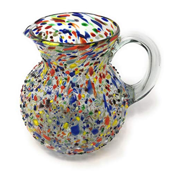 Mexican Hand Blown Glass Pitcher – Confetti Rock Design (84 oz)