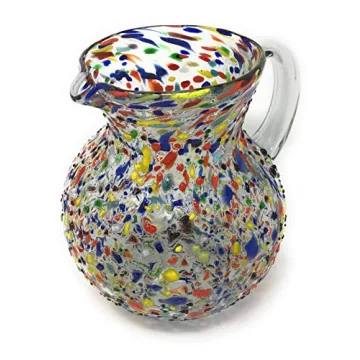Mexican Hand Blown Glass Pitcher Colorful 84 oz Design