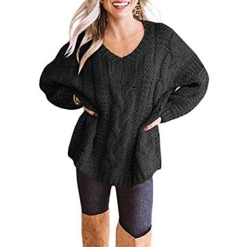 Damorong Womens Plus Size Chunky Cable Knit Sweaters V Neck Batwing Sleeve Loose Slouchy Pullover Tops
