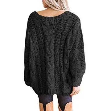 Damorong Womens Plus Size Chunky Cable Knit Sweaters V Neck Batwing Sleeve Loose Slouchy Pullover Tops