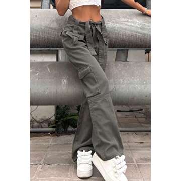 NUFIWI Women Wide Leg Jeans Baggy Low Rise Denim Pants Casual Loose Straight Trousers Vintage Grunge Retro Streetwear(Leisure Gray,L)