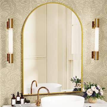 Antok Elegant Arched Bathroom Mirror, 20x30, Gold Finish