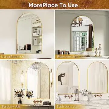 Antok Elegant Arched Bathroom Mirror, 20x30, Gold Finish