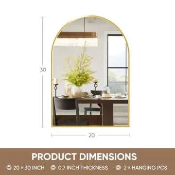 Antok Elegant Arched Bathroom Mirror, 20x30, Gold Finish