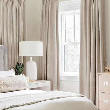 MIULEE 100% Blackout Linen Textured Curtains for Bedroom Solid Thermal Insulated Natural Beige Gromm...