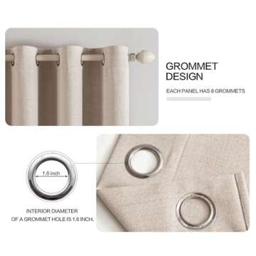 MIULEE 100% Blackout Linen Textured Curtains for Bedroom Solid Thermal Insulated Natural Beige Grommet Room Darkening Curtains & Drapes Luxury Decor for Living Room Nursery 52 x 84 Inch (2 Panels)