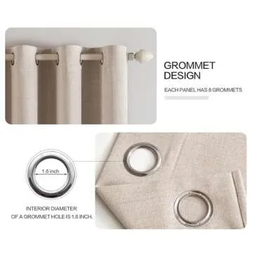 MIULEE 100% Blackout Linen Textured Curtains for Bedroom Solid Thermal Insulated Natural Beige Grommet Room Darkening Curtains & Drapes Luxury Decor for Living Room Nursery 52 x 84 Inch (2 Panels)