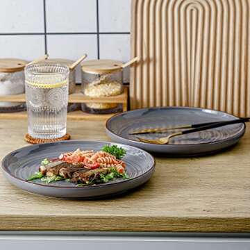 HVH Porcelain Dinner Plates Set - 6 Grey Farmhouse Style, 10.25 Inch, Ceramic, Healthy