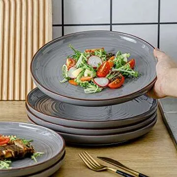 HVH Farmhouse Style Dinner Plates Set - 6 Ceramic Plates