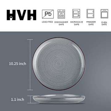 HVH Farmhouse Style Dinner Plates Set - 6 Ceramic Plates