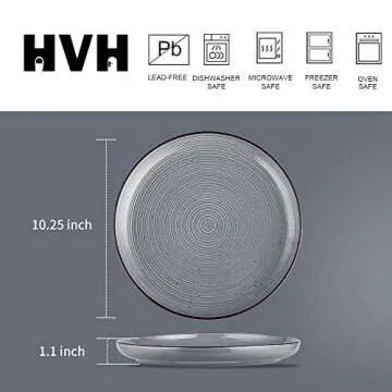 HVH Farmhouse Style Dinner Plates Set - 6 Ceramic Plates