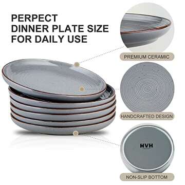 HVH Farmhouse Style Dinner Plates Set - 6 Ceramic Plates
