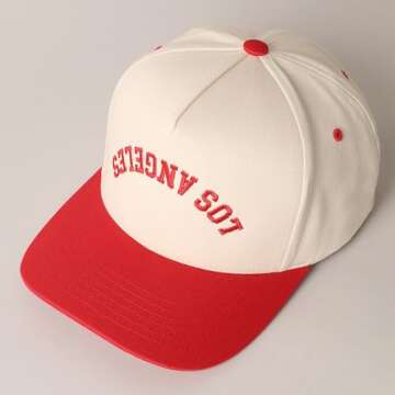 MIRMARU Two-Tone Vintage Canvas Trucker Hats for Men & Women, Adjustable Size Baseball Caps with Trendy Embroidered Design (US, Alpha, One Size, Los Angeles, Red)