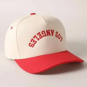 MIRMARU Two-Tone Vintage Canvas Trucker Hats for Men & Women, Adjustable Size Baseball Caps with Trendy Embroidered Design (US, Alpha, One Size, Los Angeles, Red)