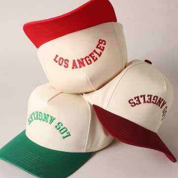 MIRMARU Two-Tone Vintage Canvas Trucker Hats for Men & Women, Adjustable Size Baseball Caps with Trendy Embroidered Design (US, Alpha, One Size, Los Angeles, Red)