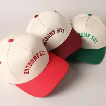 MIRMARU Two-Tone Vintage Canvas Trucker Hats for Men & Women, Adjustable Size Baseball Caps with Trendy Embroidered Design (US, Alpha, One Size, Los Angeles, Red)